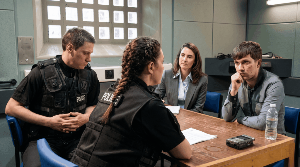 Person speaking with NSW police during questioning