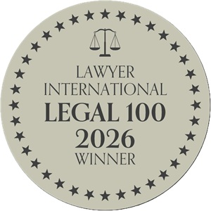 Award Legal 100 – 2026 Lawyer International Legal 100 2026 winner award badge
